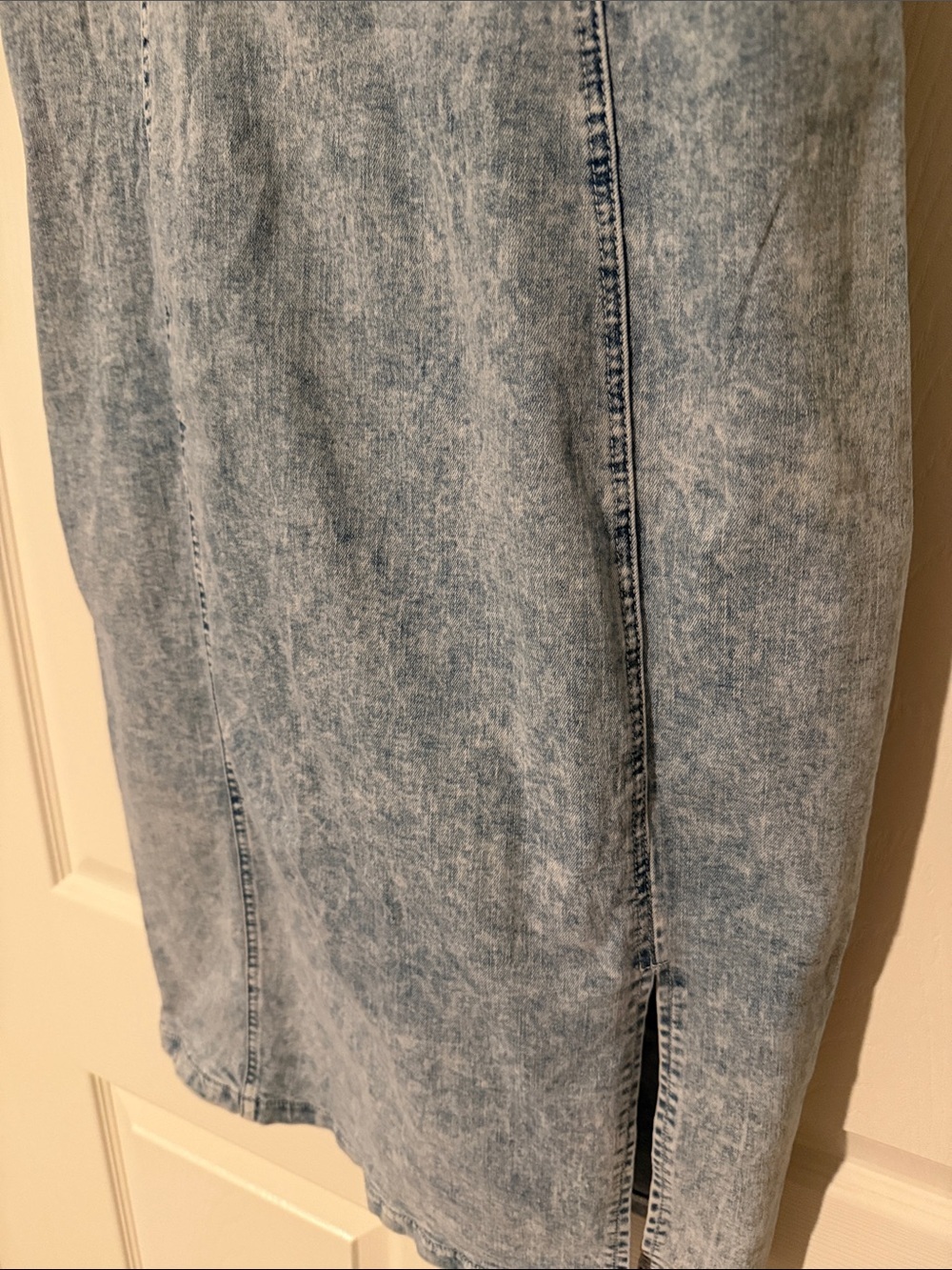 Light Blue Acid-Wash Denim Mini Dress with Front Zip - Picture 5 of 13